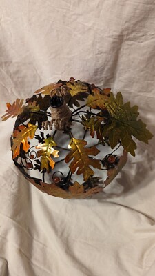 Metal Pumpkin With Metal Leaves And Beads All Over With Jute Rope Stem