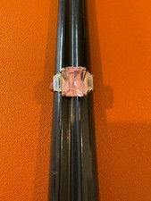 Vintage Sterling Silver Ring w/ Pink  Clear Crystals or Stones Dec. Size 8