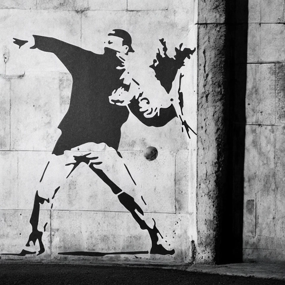 Banksy Schablone Blumenwerfer ❤️ A3 42 x 29 cm ❤️ Nr. 216 Grafiti Street Art - Bild 2 von 4