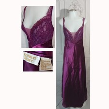 VTG Victoria's Secret Gold Label Purple Satin  Lace Long Slip Dress Gown Sz M