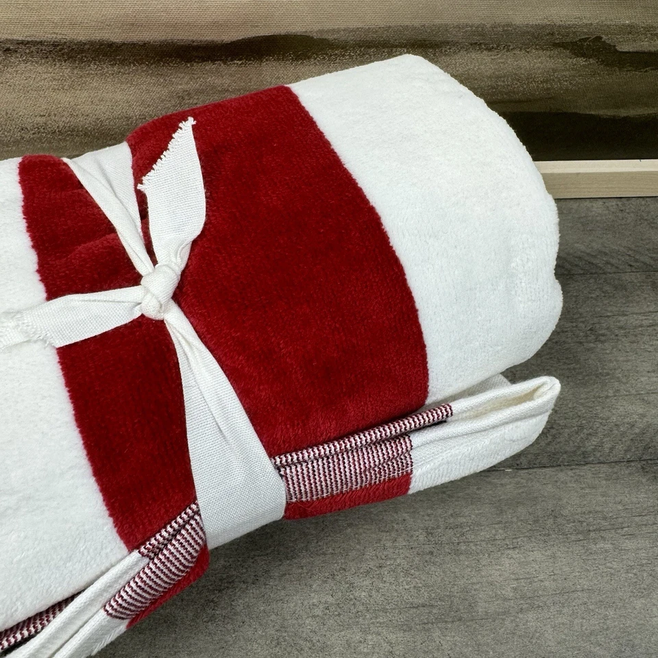 Toldo reversible Pottery Barn a rayas toalla de piscina para niños rojo negro 25”x50” leer OB Foto 2 de 4