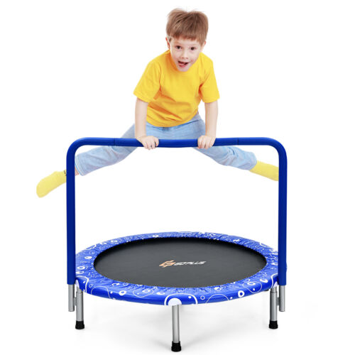 Kids 36" Trampoline Rebounder W/Full Covered Handrail & Pad Indoor Outdoor Blue