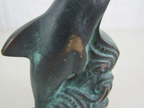Solid Brass Dolphin Jumpimg Wave Bookend 6 1/2" Tall - Picture 5 of 12