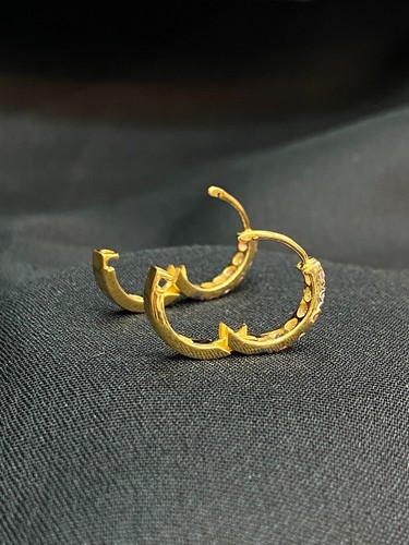 0,70 Cts Rotondo Naturale Diamanti Zaffiro Rosa Cerchio Orecchini 18K Oro giallo - Foto 10 di 13