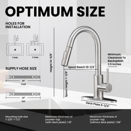 KPW Kitchen Sink Faucet with Sprayer Brushed Nickel Pull Down Kitchen Faucet ... - Picture 2 of 7