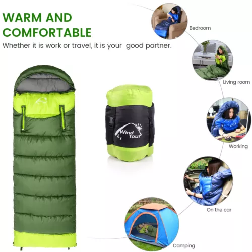 Camping Schlafsack Mumien Schlafsack Outdoor Winter Daunenschlafsack Feldbett DE - Bild 3 von 24