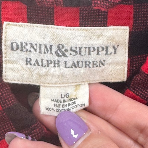 Denim Supply Ralph Lauren Shirt Mens Large Red Plaid Flannel Button Up Pocket - Picture 3 of 9