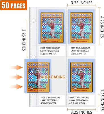 4 Pocket Top Loader Sleeves Trading Card Binder Pages Baseball Card 50 Pages 