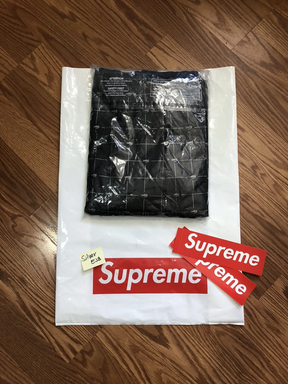 Veste Supreme x Lacoste grille réfléchissante nylon noir L grande SS18 2018 SS 18 3M
