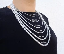 Sterling Silver Diamond Cut Rope Chain Solid 925 Silver Thick Chain ITALY 925