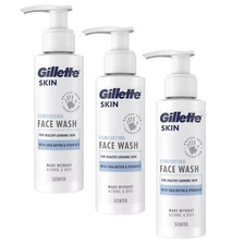 3 x Gillette Skin Men's Ultra Sensitive Face Wash, Shea Butter 140ml - READ