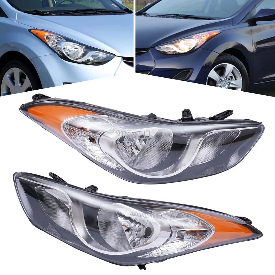 Fit 2011-2013 Hyundai Elantra Left&Right Headlights Headlamps Chrome Pair Set Foto 2 de 4