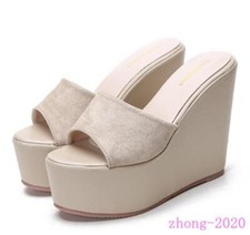 Fashion Women's Peep Toe Slippers Wedge High Heels Platform Casual Mules Summer