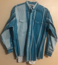 Vtg WRANGLER COWBOY CUT STRIPED SHIRT BUTTON DOWN CLASSIC WESTERN 17-34