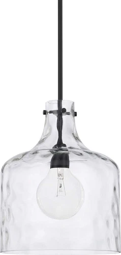 Crawford Urban Industrial Pendant Light with Clear Water Glass, Matte Black - Picture 1 of 5
