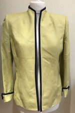 New Kasper Corn Yellow Linen Blend Jacket With Navy Piping U.k. Size 10