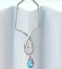 1.20 Ct Pear Lab Created Aquamarine Women's Pendant Chain 14K White Gold Plated