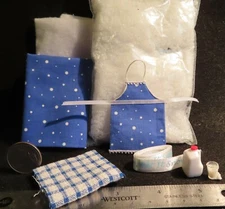 Apron Blue Kitchen Gallon & Glass of Milk Snow Ribbon 12 Mini Creative 4771