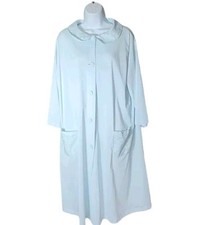 Vintage Shadowline Robe L Button Front Nightie Peignoir Pale Blue Nylon Lace 3/4