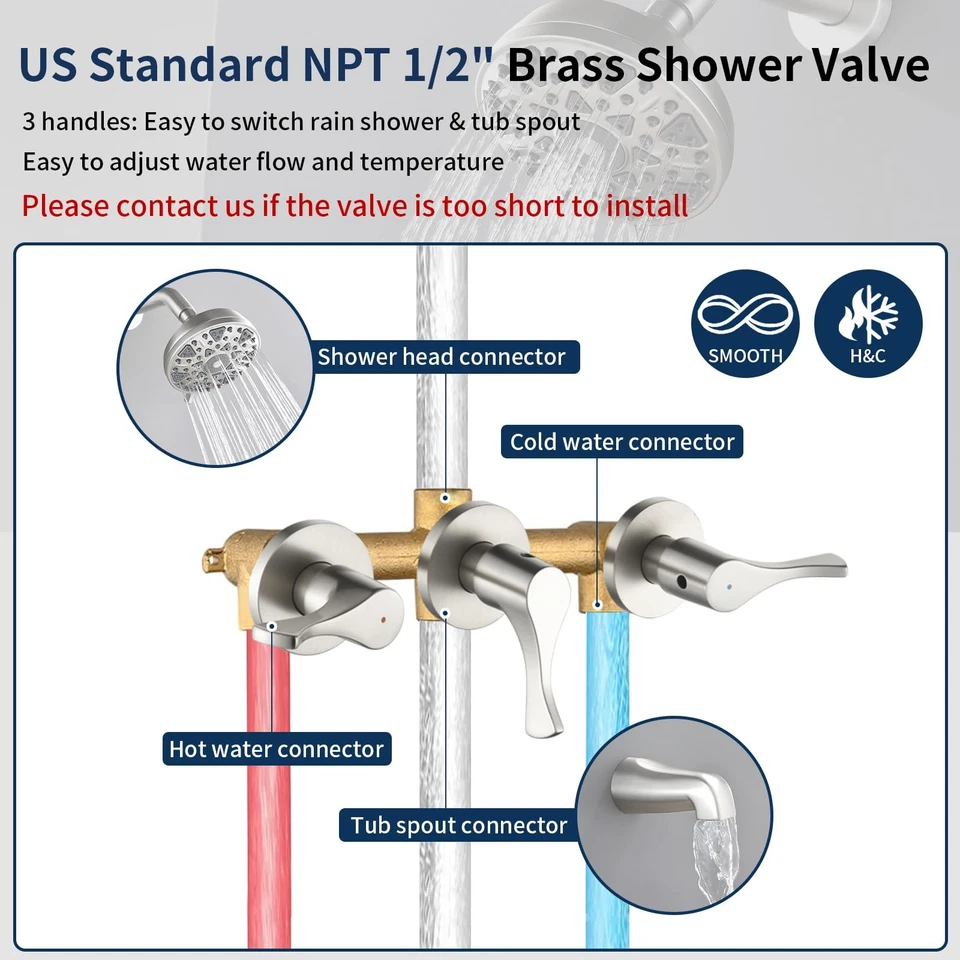 3 Handles Shower Faucet Set with Tub Spout Bathtub Shower Faucets Combo Set S... - Image 3 of 4