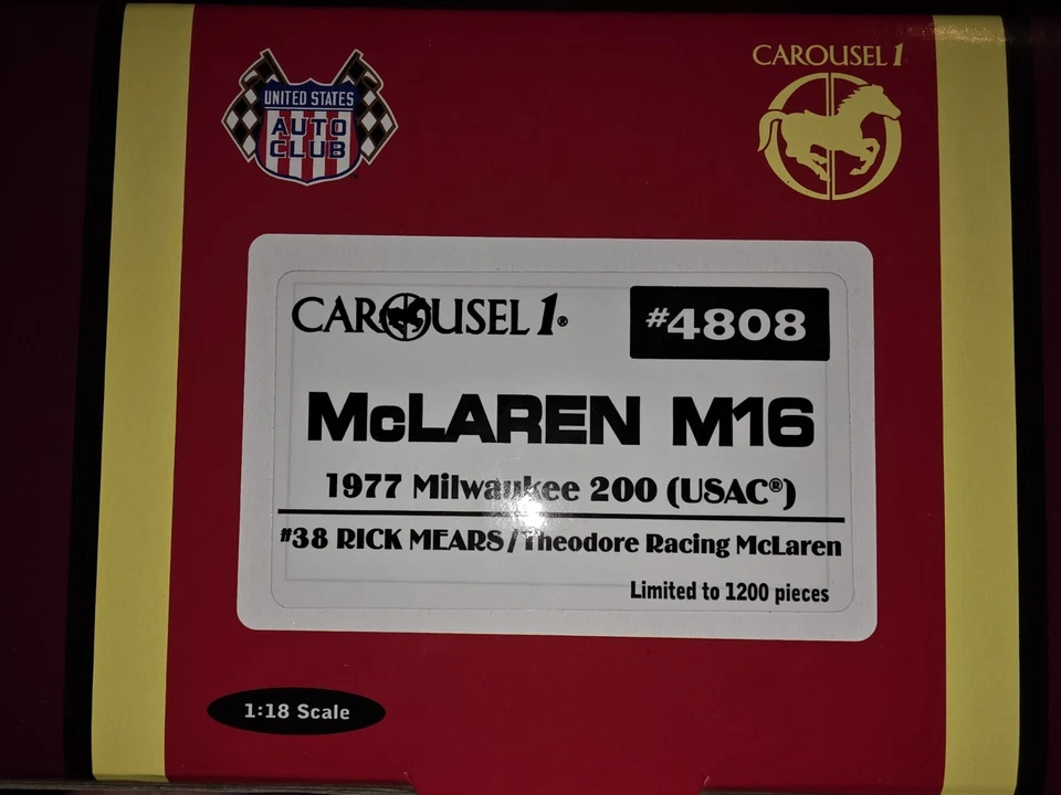 Carousel 1 #4808 1/18 Scale McLaren M16 1977 Milwaukee 200 #38 Rick Mears w/ Box - Image 3 of 4