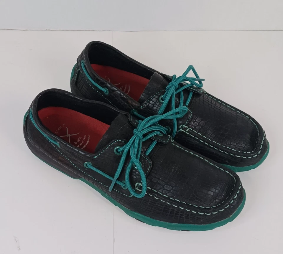Twisted X Boots Women's 9.5 M Black Green Loafer Boat Shoe Slip On Leather - Image 2 of 4