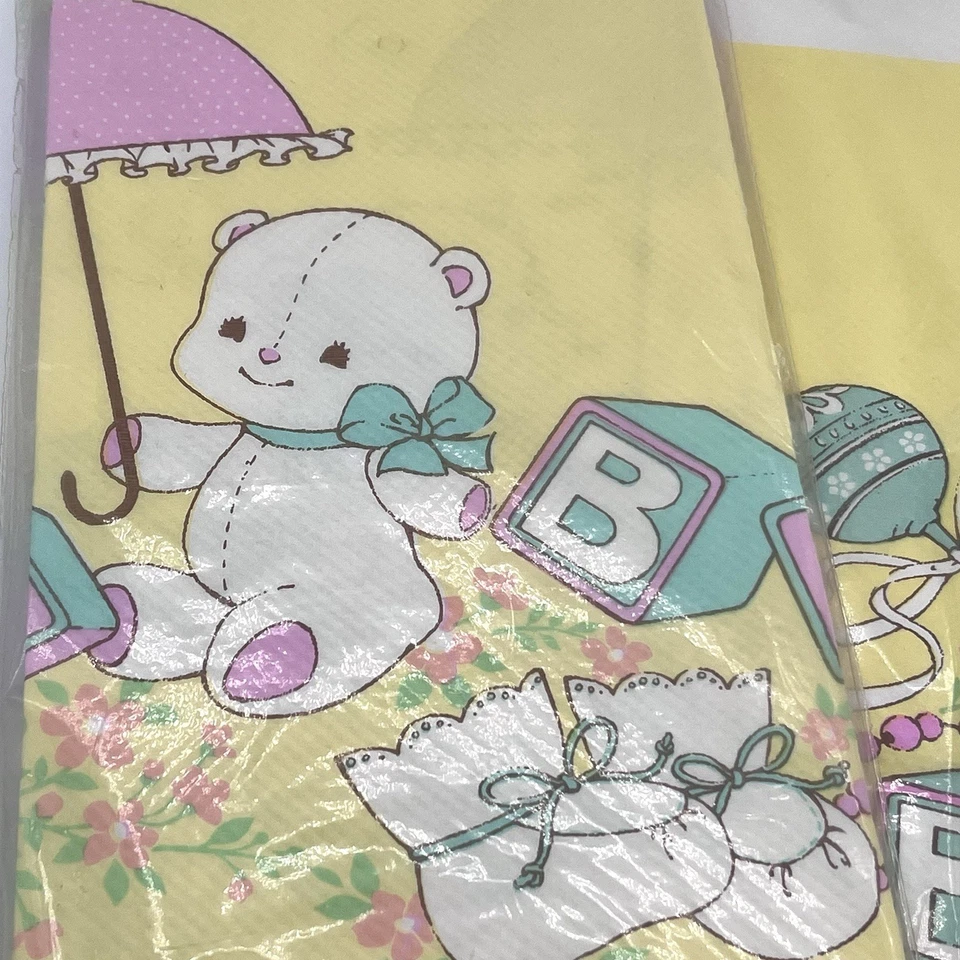 Lote de manteles de papel de baby shower vintage (3) nuevo en paquete oso amarillo nuevo años 70’s Foto 2 de 4
