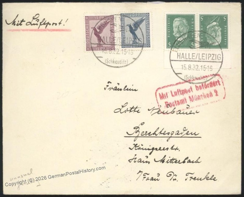 Germany 1928 Hindenburg Tete-Beche Pair K10 On Cover Halle Leipzig Airmai 116370
