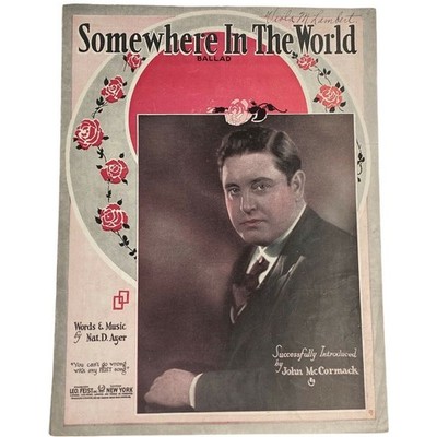 1923 Somewhere In The World - John McCormack - Vintage Sheet Music