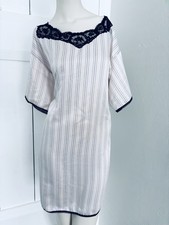 Linda Satin Lace Trim Nightgown Lingerie - Black White - Vintage Womens