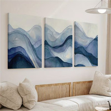 3pcs Navy Blue Abstract Painting  Wall Art Canvas  Unframed/Framed