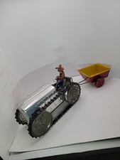 VINTAGE MARX WIND-UP TRACTOR / BULLDOZER  Trailer Working