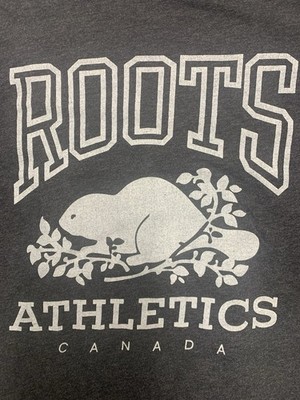 Roots Canada Athletics Mens M Gray Beaver Logo Organic Cotton Tee