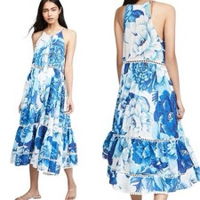 NWT Farm Rio Button Front Floral White Floral Boho Romantic Midi Dress SZ Large