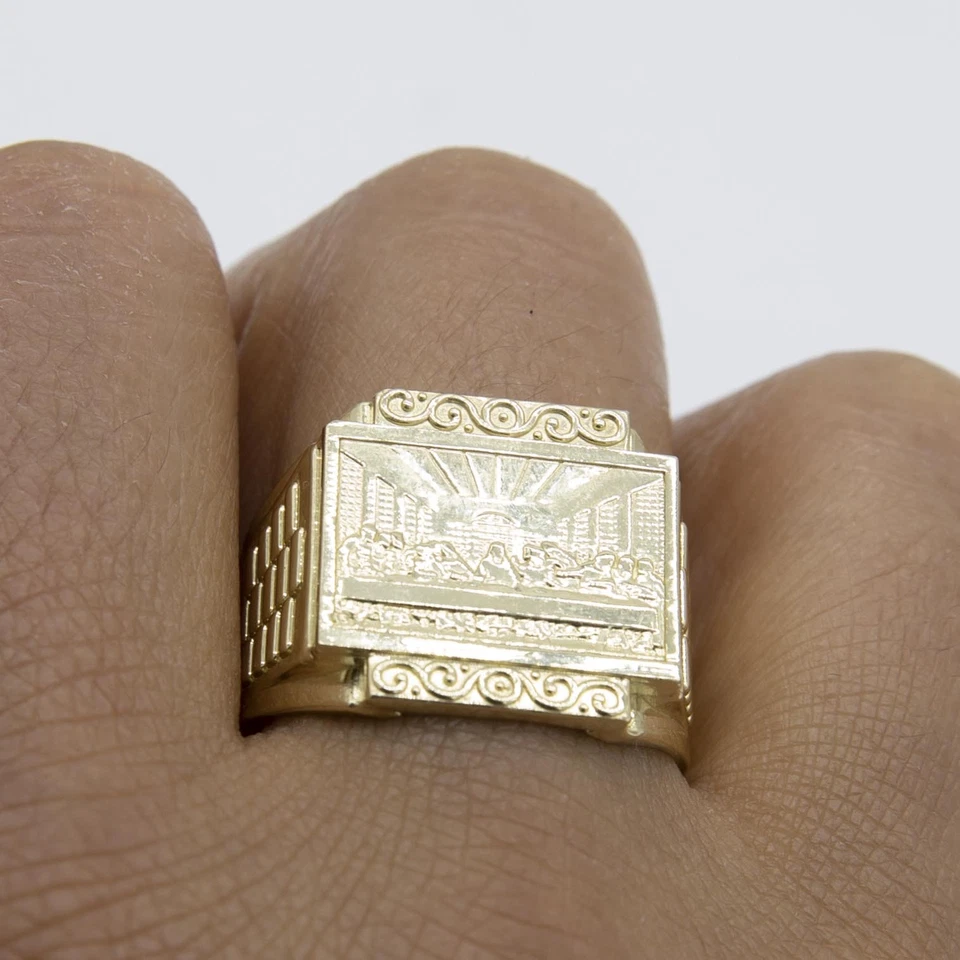 Railroad Design Last Supper Signet Ring Solid 10K Yellow Gold All Sizes - Image 4 of 4