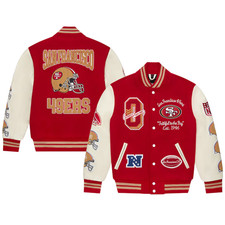 San Franc-isco 49,e,r,s O-V-O Varsity Jacket Leather Sleeves Letterman Style