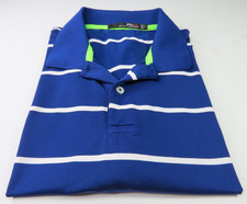 RLX Golf Ralph Lauren Mens Stretch Performance Blue Striped Polo Shirt Large EUC