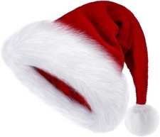 Christmas Santa Hat Velvet with Thick Fur Holiday Party Hat for Adults Unisex