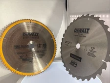 Lot Of 2 Used: Dewalt 12” Saw Blade 80 Teeth Fine Finish & 32 Teeth Fast Cut