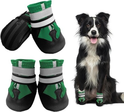 Hundeschuhe 4 Stück Wasserdicht Anti-Rutsch Reflexionsband Schutz für Hunde