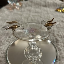 Vintage Murano Glass Hummingbird Bird Bath Centerpiece Gold Aventurine Trim 1960