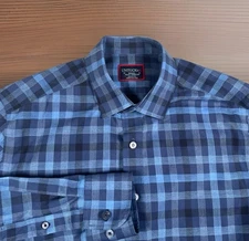 UNTUCKit Walton WF Wrinkle Free Shirt Men S Blue Gray Plaid Button Up Casual-EUC