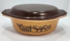 RARE MCM Vintage Pyrex Old Orchard 043 1.5 QT Oval Casserole Dish with Brown Lid
