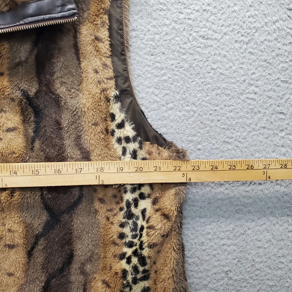 Multiples Fleece Vest Womens XL Brown Leopard Print Faux Leather Trim Full Zip - Image 4 of 4