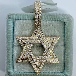Authentic 2 Ct Real Moissanite Men's Star Of David Pendant 14K Yellow Gold Plated Silver
