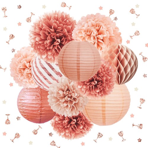 Rose Gold Party Decorations -12PCS Elegant Party Supplies Tissue Pom Poms Pap...