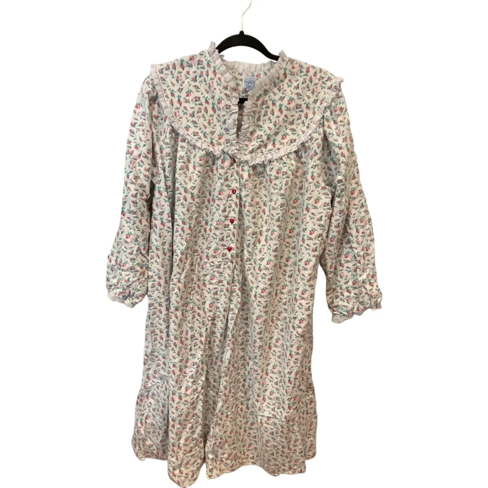 Винтажный Prairiecore цветочный ночная рубашка кружева оборки воротник Puff рукав большой 80-х - Изображение 2 из 4