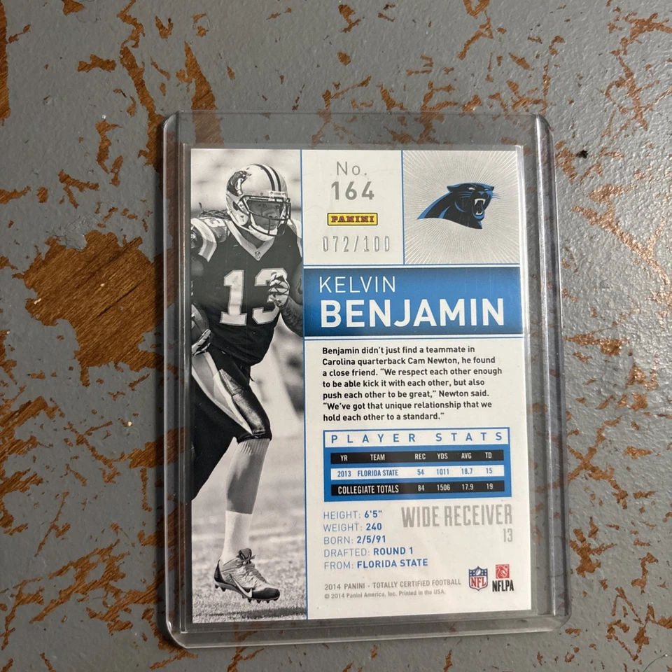 2014 Panini Totally Certified #164 Kelvin Benjamin /100 Platinum Red - Image 2 of 2