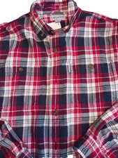 Carhartt Flannel Shirt Mens Medium Red Blue Plaid Long Sleeve Button Up Cotton 