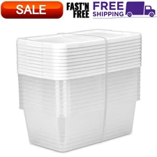 (10 Pack) Sterilite 6 Qt. Clear Plastic Storage Container with White Snap-On Lid